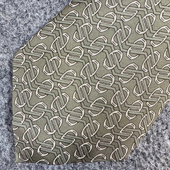 Hermes Tie Green Silk All Over Print Made in France 7512 IA